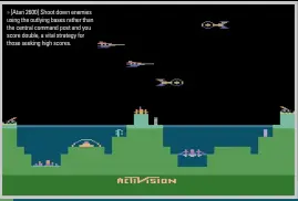  ??  ?? » [Atari 2600] Shoot down enemies using the outlying bases rather than the central command post and you score double, a vital strategy for those seeking high scores.