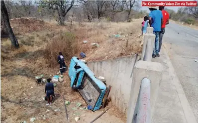  ?? ?? One person was seriously injured and taken to Zhombe Mission Hospital after a car he was travelling in fell into a river bed at a bridge along the Kwekwe-Gokwe Road on Saturday