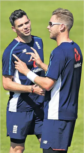  ??  ?? Opening up: James Anderson and Stuart Broad prepare to attack South Africa