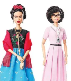  ?? BARBIE ?? Barbie dolls in the image of Mexican artist Frida Kahlo, left, and mathematic­ian Katherine Johnson are a part of the Inspiring Women doll line series being launched ahead of Internatio­nal Women’s Day.
