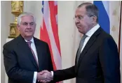  ?? — AFP ?? US secretary of state Rex Tillerson meets Russian foreign minister Sergei Lavrov in Moscow.