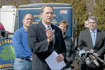  ?? SUBMITTED PHOTOS ?? State Sen. Paul Doyle, D-Wethersfie­ld, kicked off National Consumer Protection Week with a press conference at Mountain View Landscape in Cromwell on Monday.