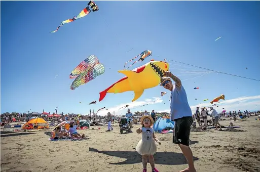  ?? DAVID WALKER/STUFF ?? Beachgoers will be hoping for windy weather at New Brighton Beach on Kite Day.