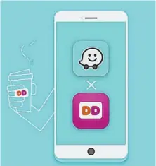  ?? PHOTO COURTESY OF DUNKIN' DONUTS ?? SKIP THE LINES: The Waze/Dunkin’ Donuts app as it would appear on a smartphone..