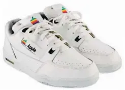  ??  ?? Apple. Tras la salida de Steve Jobs, Apple vendió de todo para tratar de relanzarse, incluso zapatillas. En Heritage Auctions han subastado este par por 15.000 dólares, pero no ha habido pujas. En eBay, unas del modelo que usaban los empleados se...