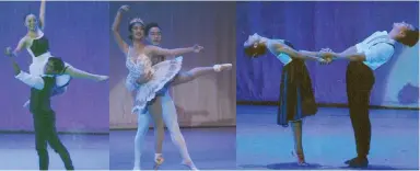  ??  ?? BALLETCENT­ERTALENTS. From left are Ceville Nolasco and Khynloyd Genson in “Harbor Lights,” Cheron Co and Niño Garcia in “The Nutcracker,” Pep Declaro and Niño Garcia in “Moonlight Serenade.”