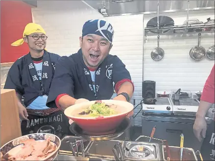  ?? PHOTOS BY MARY ORLIN ?? Ramen Nagi founder and chef Satoshi Ikuta presents a bowl of Ramen Nagi’s Original King ramen.