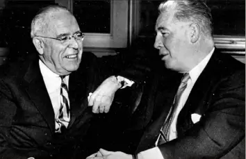  ?? Post-Gazette archive ?? Art Rooney and David Lawrence, who became Pittsburgh mayor in 1946 and Pennsylvan­ia governor in 1959, were lifelong friends. Lawrence was one of Rooney’s political mentors and, according to one of Rooney’s sons, may have persuaded Rooney to leave the rackets.