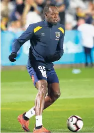  ?? FILE ?? Usain Bolt warms up before a friendly trial match between the Central Coast Mariners and the Central Coast Select in Gosford, Australia, on Friday, August 31, 2018.