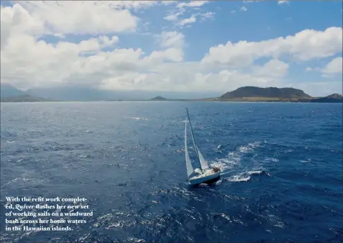  ??  ?? With the refit work completed, Quiver flashes her new set of working sails on a windward bash across her home waters in the Hawaiian islands.