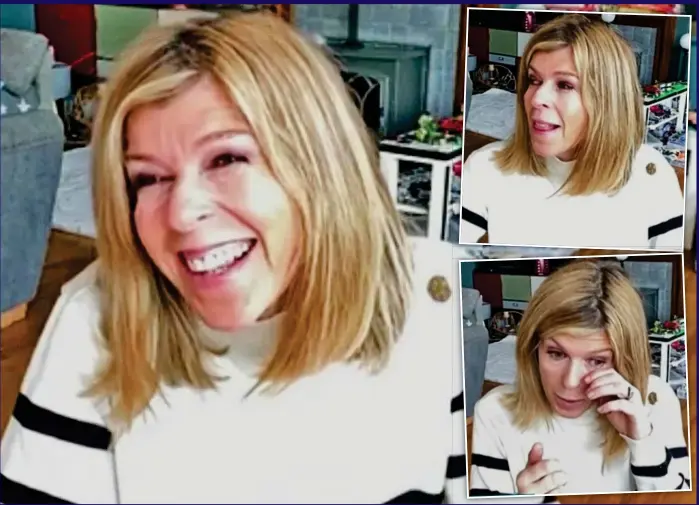  ??  ?? Emotional moment: Laughter and tears yesterday as Kate Garraway tells Good Morning Britain that husband Derek is home after a year in hospital