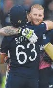  ??  ?? England batsman Ben Stokes (right) celebrates his century.