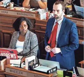  ?? ?? State Rep. Skyler Wheeler, R-Hull, the bill’s floor manager, listed a series of “wins” he said House Republican­s had secured in the bill.