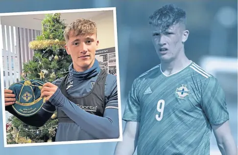  ?? ?? PAR-EXCELLENCE: Lewis Mccann playing for Northern Ireland and, inset, doffing his cap to late grandad Jack.