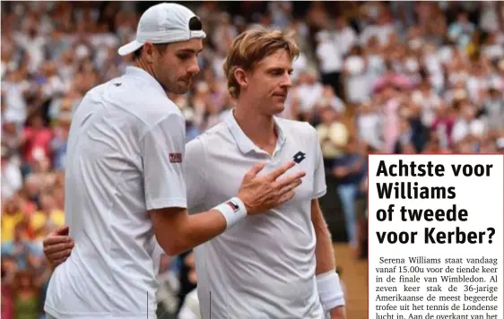  ?? FOTO PHOTO NEWS ?? De uitputting verraadt niet wie de winnaar is: Kevin Anderson, rechts op de foto.