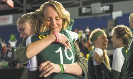  ?? Cate Cameron / Associated Press ?? Erin Moriarty (left) is star volleyball setter Kelley and Helen Hunt plays coach Kathy Bresnahan in “The Miracle Season.”