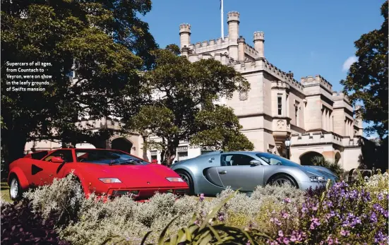  ??  ?? Supercars of all ages, from Countach to Veyron, were on show in the leafy grounds of Swifts mansion