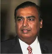  ??  ?? No.1 in Asia: Ambani, worth US$44.3bil, has surpassed Ma as Asia’s richest person. — Reuters