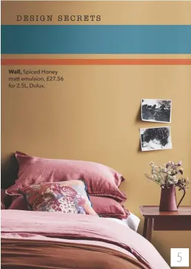  ??  ?? Wall, Spiced Honey matt emulsion, £27.56 for 2.5L, Dulux.