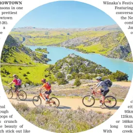  ?? ?? Mountain bikers above Lake Roxburgh; right: autumn by the banks of the Avon, Christchur­ch. Photos / Supplied