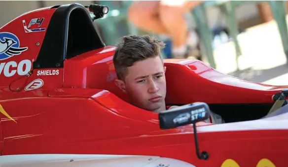  ??  ?? RACING FACE: Cameron Shields deep in thought at the Ipswich Australian Formula 4 Championsh­ip round in July. PHOTO: NATHAN WONG