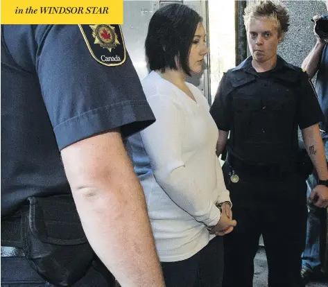  ?? GEOFF ROBINS / THE CANADIAN PRESS ?? Terri-Lynne McClintic, convicted in the murder of eight-year-old Victoria Stafford, is escorted into court in Kitchener, Ont., in 2012.