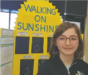  ?? ?? Natalee Taylor’s project, which seeks to see which sunscreen works best, at the Junior Bluewater Regional Science and Technology Fair April 10 in Owen Sound.