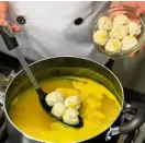  ??  ?? 2 Place large pot with fish stock over high heat. Gently slide the fish balls and cook for about 1 to 2 minutes or until they float to the top. Use a slotted spoon to scoop them out of the stock. Set aside.