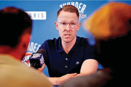  ?? [PHOTO BY STEVE SISNEY, THE OKLAHOMAN] ?? General manager Sam Presti and the Thunder have two picks in next week’s NBA Draft — Nos. 53 and 57 — in the bottom half of the second round.