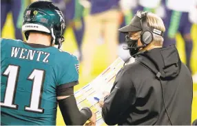  ?? DAVID MAIALETTI / TNS FILE PHOTO ?? Eagles quarterbac­k Carson Wentz clashed with coach Doug Pederson, leading to his benching and a trade request that the team honored.