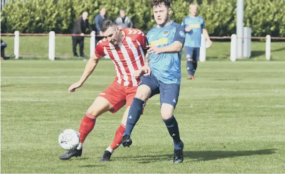  ??  ?? Seaham Red Star (red/white), in action against Hebburn Town last Saturday, face a tough trip to Bishop Auckland this weekend.
