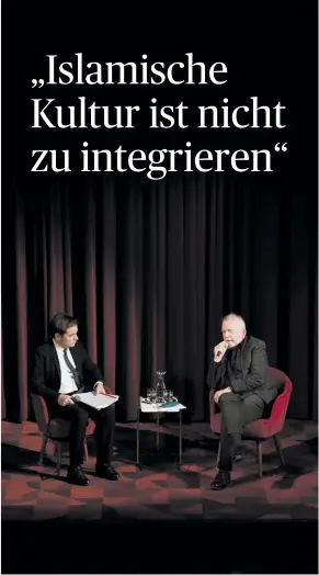  ?? [ Clemens Fabry] ?? „Presse“-Chefredakt­eur Rainer Nowak (l.) im Gespräch mit Rüdiger Safranski.