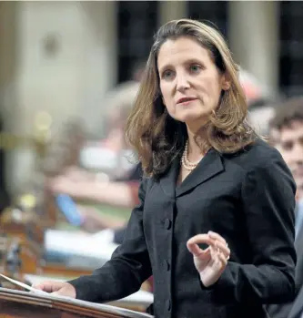  ?? THE CANADIAN PRESS FILES ?? Foreign Affairs Minister Chrystia Freeland is the lead minister on Canada-U.S. relations and the NAFTA talks.