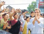  ?? PTI PHOTO ?? Congress vicepresid­ent Rahul Gandhi greets supporters in Amethi on Thursday.