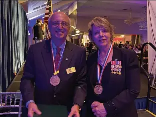  ?? PHOTOS BY PEG DEGRASSA - MEDIANEWS GROUP ?? US Air Force Veteran Ralph Galati, Delaware County Veterans Memorial Associatio­n
Board Member and previous Freedom Medal awardee, left, is pictured with 2021 Freedom Medal awardee Brig. Gen. Carol Eggert, U.S. Army and Pa. National Guard, at the Delaware County Freedom Medal Award dinner Thursday night.