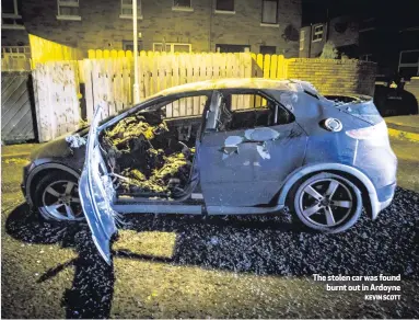  ?? KEVIN SCOTT ?? The stolen car was foundburnt out in Ardoyne