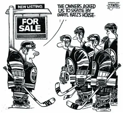  ?? Malcolm Mayes/ Edmonton Journal ?? Journal cartoonist Malcolm Mayes has drawn Katz many times since it became clear he wished to buy the Oilers. This cartoon is from December 2007, two months before he bought the team.