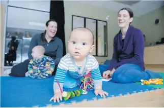  ??  ?? Sophie Roberge, left, with Sully White and Beth Gerow, with Tetseek’eh Gerow Isaiah, are like many health-conscious parents in Wakefield who want to make the best decisions for their children.