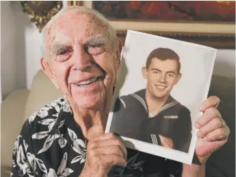  ?? CHRIS CARLSON/AP ?? Daryl Weathers twice survived attacks on the USS Abner Read. The ship hit a mine off the Aleutian Islands in 1943, then was struck by a kamikaze attack during the Battle of Leyte Gulf in 1944.