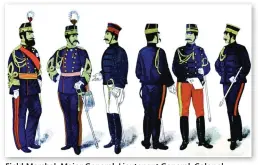  ??  ?? Field Marshal, Major General, Lieutenant General, Colonel, Cavalry Major and Lieutenant Colonel of the Japanese Army (from left to right)