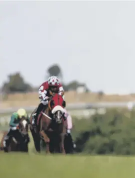  ??  ?? In the pink: Jockey Hector Crouch rides Ban Shoof to victory in