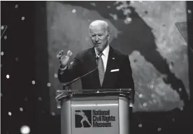  ?? ARIEL COBBERT/THE COMMERICAL APPEAL FILE ?? Joe Biden gives a speech at the National Civil Rights Museum Freedom Award night program after receiving his award on Oct. 17, 2018, in the Orpheum Theatre.