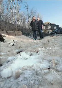  ?? GAVIN YOUNG ?? Dust heavily covers the snow near the West Springs home of Mack and Lenore Kay in December. Residents are frustrated with regular coatings of fine dust and noise from a nearby gravel pit.