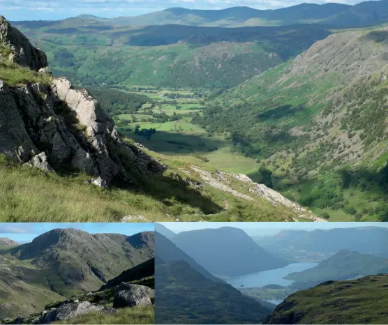  ??  ?? Cribyn & N escarpment from Pen y Fan [Captions clockwise from top] Borrowdale seen from Base Brown’s Hanging Stone ridge; Crummock Water from the flanks of Brandreth; Great End dominates the view on Green Gable’s north-east ridge