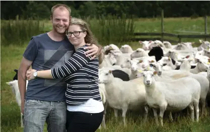  ?? Bild: ANNIKA KARLBOM ?? TACKSAMMA. Mari Eriksson och Daniel Neldemo driver Ekkullens fårfarm och är även med och driver Reko Ring Varberg. Tack vare projektet har de fått sålt mycket kött trots den kämpiga sommaren.