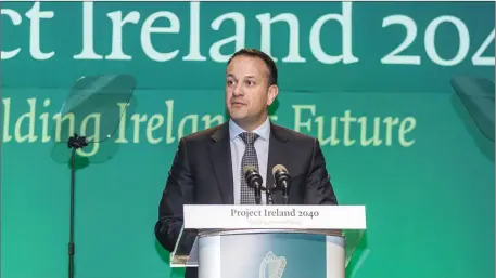  ??  ?? An Taoiseach Leo Varadkar formally launches Project Ireland 2040 at the Knocknarea Arena, IT Sligo following the cabinet meeting at the college earlier. Pic: Donal Hackett.