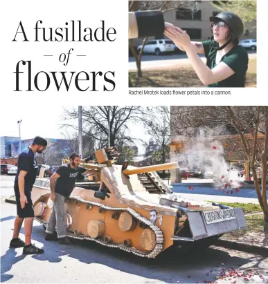  ?? STAFF PHOTO BY ANGELA LEWIS FOSTER ?? Rachel Mrotek loads flower petals into a cannon.