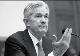  ?? ASSOCIATED PRESS ?? FEDERAL RESERVE CHAIRMAN JEROME POWELL GESTURES WHILE HE TESTIFIES to the House Financial Services Committee Tuesday in Washington.