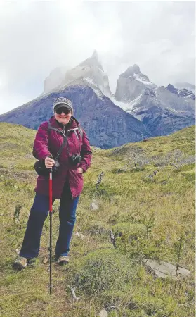  ??  ?? Joanne Blain on a hike in breathtaki­ng Torres del Paine national park in Patagonia, Chile.