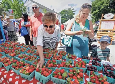  ?? RICK WOOD/MILWAUKEE JOURNAL SENTINEL ?? Sue Koch of Port Washington picks out a quart of strawberri­es to take home from the Cedarburg Strawberry Festival last summer.